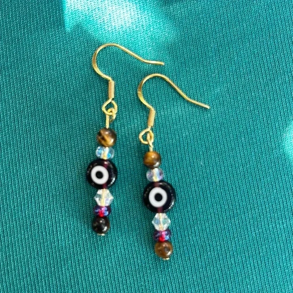 Handmade tigers eye evil eye 🧿 charm earrings ✨